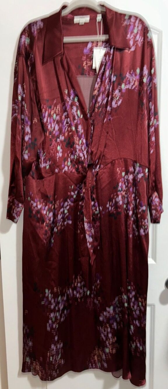 VINCE Women's Forsythia Long Sleeve Satin Women’s Midi Dress Size 3X